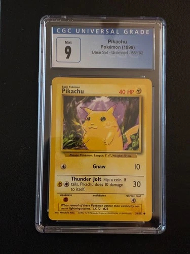 1999 Pokemon Base set Unlimited #58/102 Pikachu CGC 9 MINT