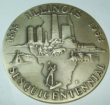 1968 Medallic Art  Illinois Sesquicentennial 4 Troy Oz. .999 Silver Round