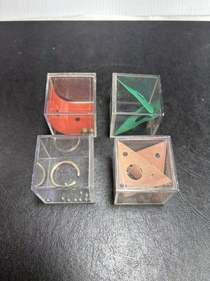 Brain Teaser Set Of 4 Cubed Acrylic Skill Games - Each Very Different - Vintage