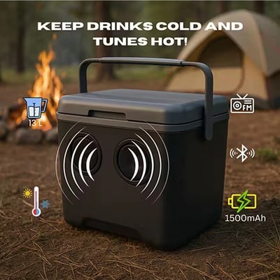 13L Kühlbox mit Bluetooth Lautsprecher FM Radio TF Kartenslot Tragbar Eisbox Grau