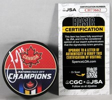 SAM MONTEMBEAULT SIGNED CANADA 4 NATIONS FACE-OFF CHAMPIONS Puck AUTO +JSA COA