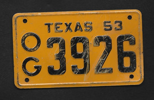1953 Wheaties Texas Bicycle License Plate