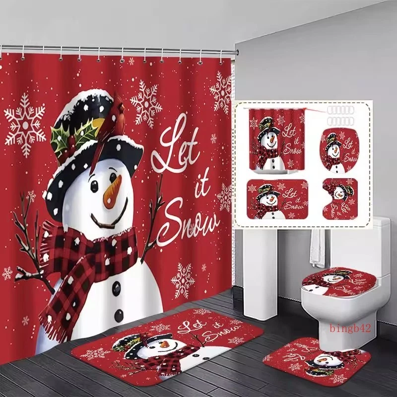 Christmas Snowman Shower Curtain Set Ambiance Setting ecoration - Image 4 of 4