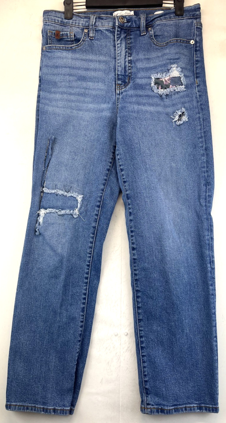Jessica Simpson Aster High Rise Slim Straight Jeans Womens 8 Blue Ripped (6031)