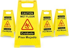 4-Pack Caution Wet Floor Sign, 17.5" Height, Bright Yellow, Double-Sided A-Shape