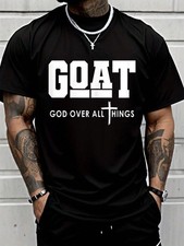 Goat God Over All Things Funny Jesus Christian Printed T-Shirt