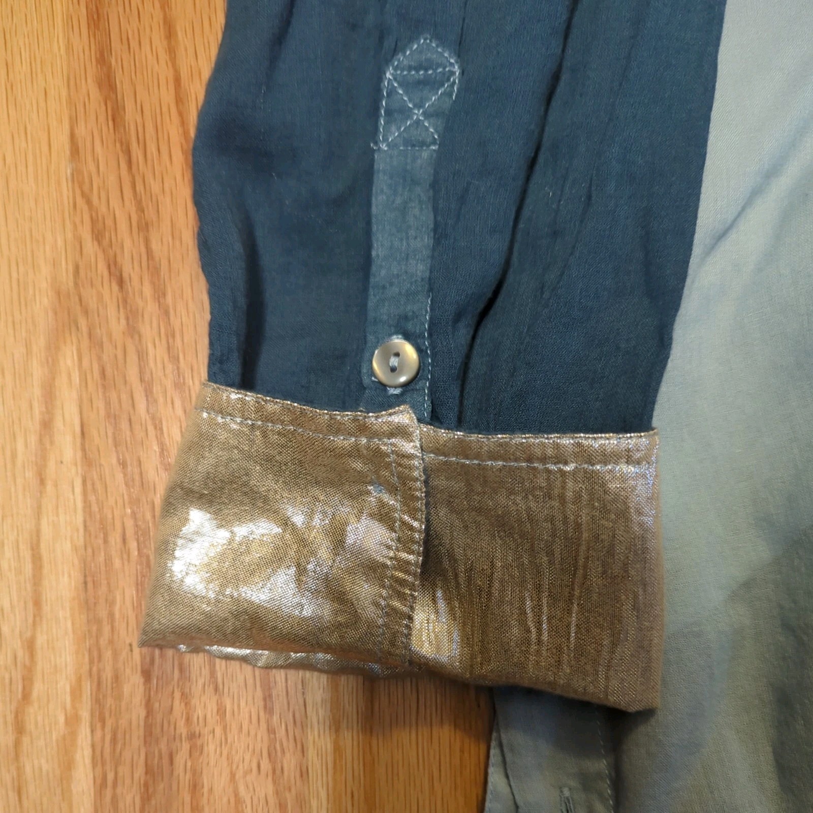 Free People Rainbow Rays Patchwork Blue Button Up… - image 4