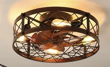 20" Farmhouse Ceiling Fan Light Flush Mount Caged Lights kit With Remote Control
