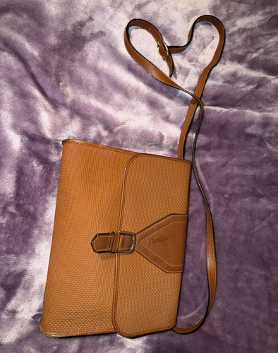 Yves Saint Laurent Brown Textured Shoulder Bag Adjustable Strap Buckle Silver