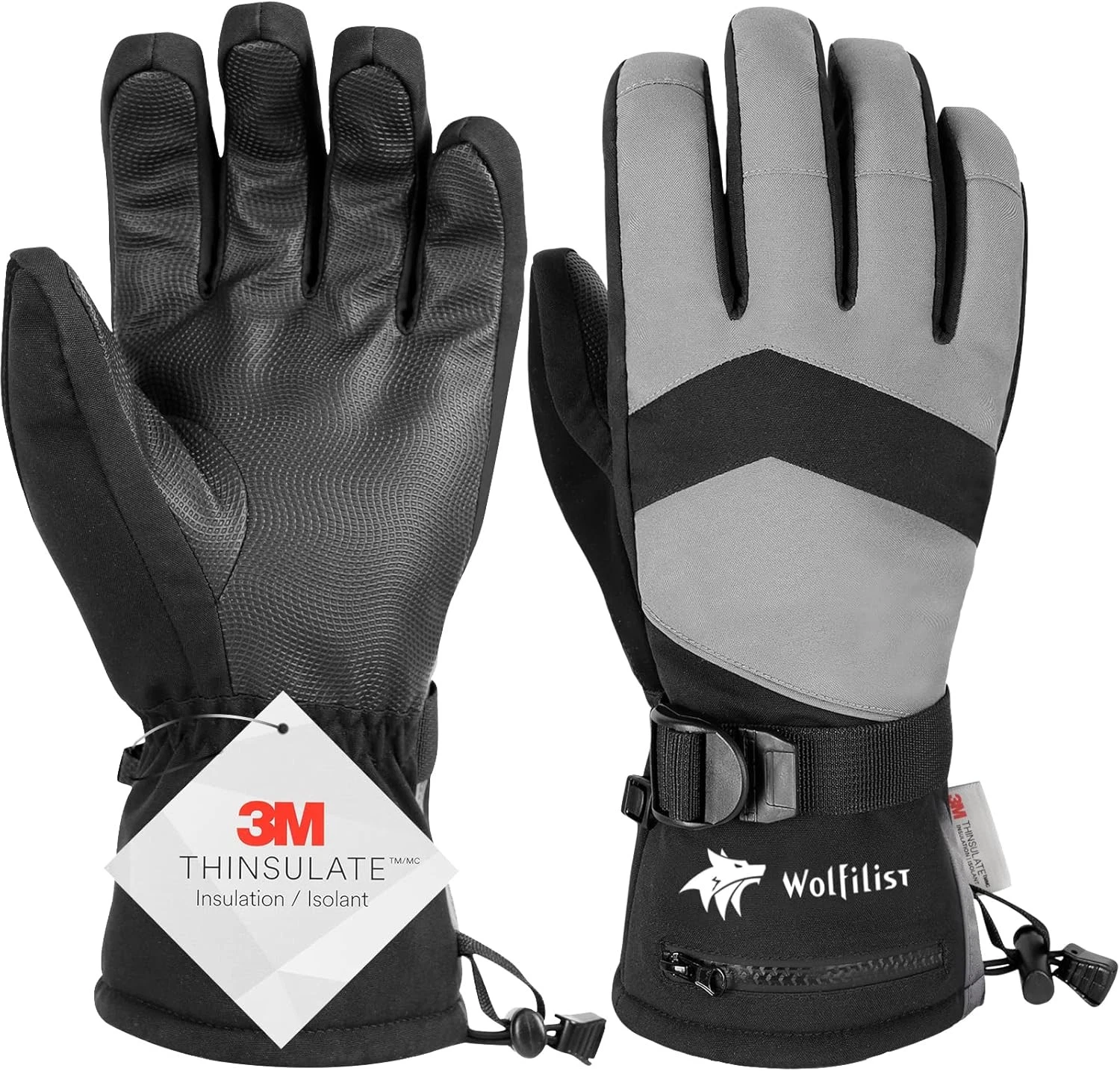 Ski Gloves Waterproof Windproof - 3M Thinsulate Insulated Warm Small, Black