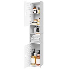 5-Tier Tall Mirrored Bathroom Cabinet Storage Cupboard PVC Floor Standing Tallbo