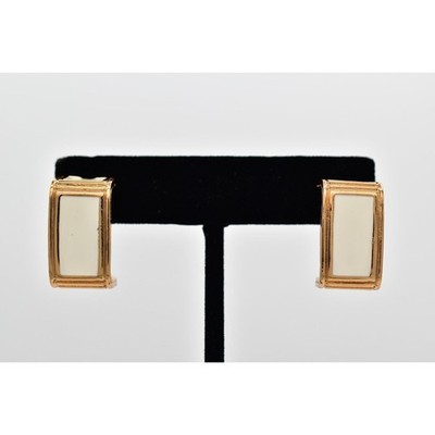 MMA Ciner VIntage Hoop Earrings Pierced White Enamel Hoop Gold Tone Signed 9D