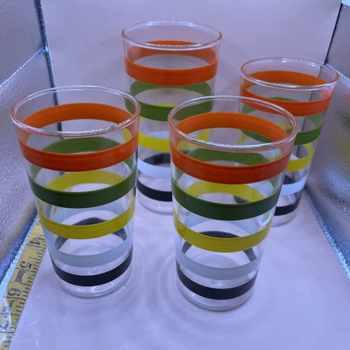 4 Anchor Hocking Vintage Striped Tumblers 3 -5” 1-6”