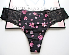 VICTORIA'S SECRET PINK No Show Thong Panty VS Floral Black S M L XL Lace Trim