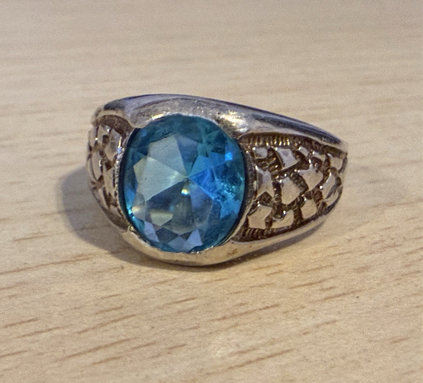 Solid 925 Sterling Silver Blue Topaz Ring Dragon … - image 1