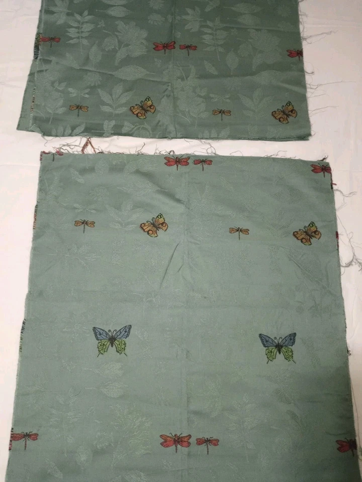 2) 26"X 1.38 Yds Textured Upholstery Fabric Pcs Embroidered Butterflies Blue - Image 2 of 4