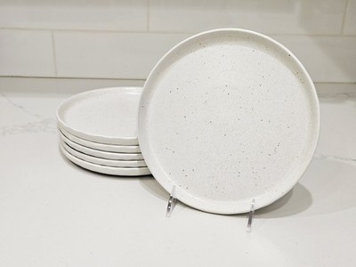Sango Speckled White Salad Plates Set of 6 Stoneware 8.5  Microwave Safe