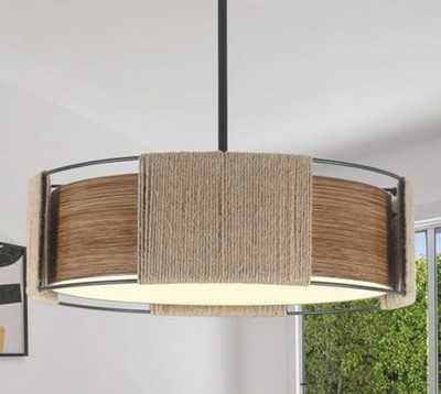 SILJOY 19.7-inch 4-Light Rattan Yellow Bohemin Chandelier for Foyer Dining Room