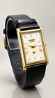 Vintage Seiko Quartz Tank Watch White Roman Numeral Dial Gold Tone Black Leather