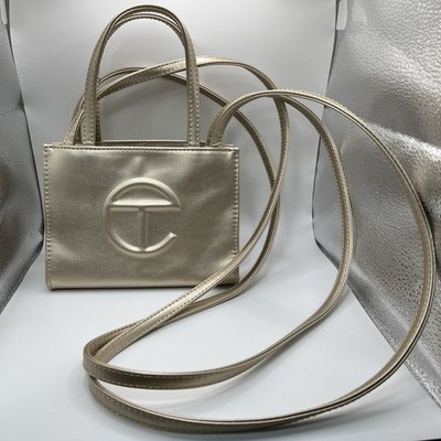 Telfar Small Shopping Bag Gold Vegan Leather Unisex Designer Tote EUC