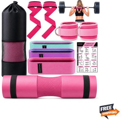 Barbell Pad Set Rubber Foam Cushions Resistance Bands Ankle Straps