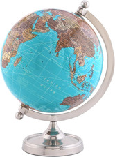 Earth Light Blue Rotating Globe of the World with Silver Stand (NOT PLASTIC!) fo