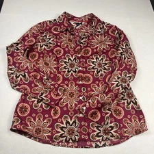 Tommy Hilfiger Womens Floral Button Down Shirt Long Sleeve Eclectic Boho Top L