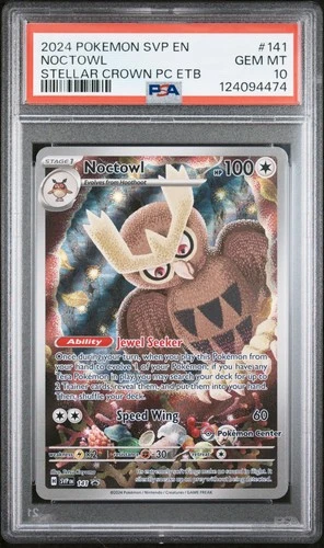 2024 POKEMON SVP STELLAR CROWN POKEMON CENTER ETB PROMO #141 NOCTOWL PSA 10