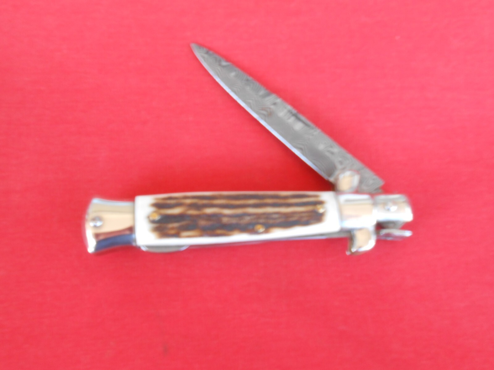 FALCON ITALY 1 BLADE DAMASCUS STELETTO STAG HANDLE KNIFE eBay