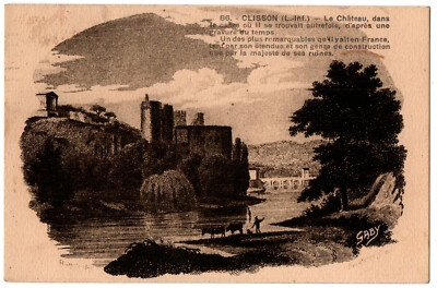 Old postcard 44 - CLISSON (Loire Atl.) - 86. Castle in the frame of yesteryear, engraving