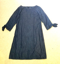 Womens Dress-TALBOTS-blue chambray 100 cotton sleeve ties Cottagecore 3/4 slv-8