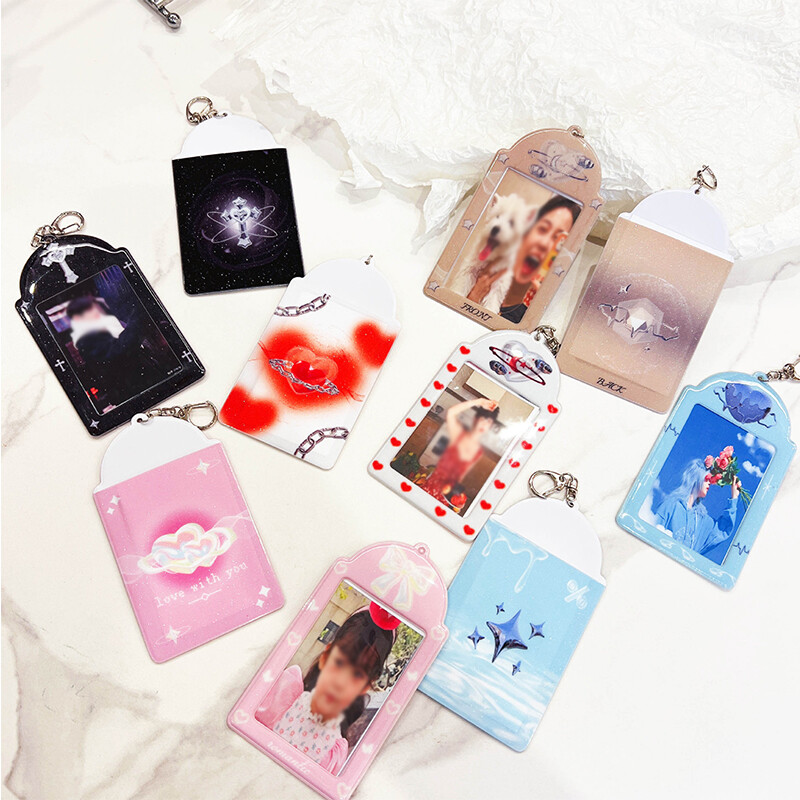 Lovely Love Photocard Holder Keychain Idol Photo Sleeve ID