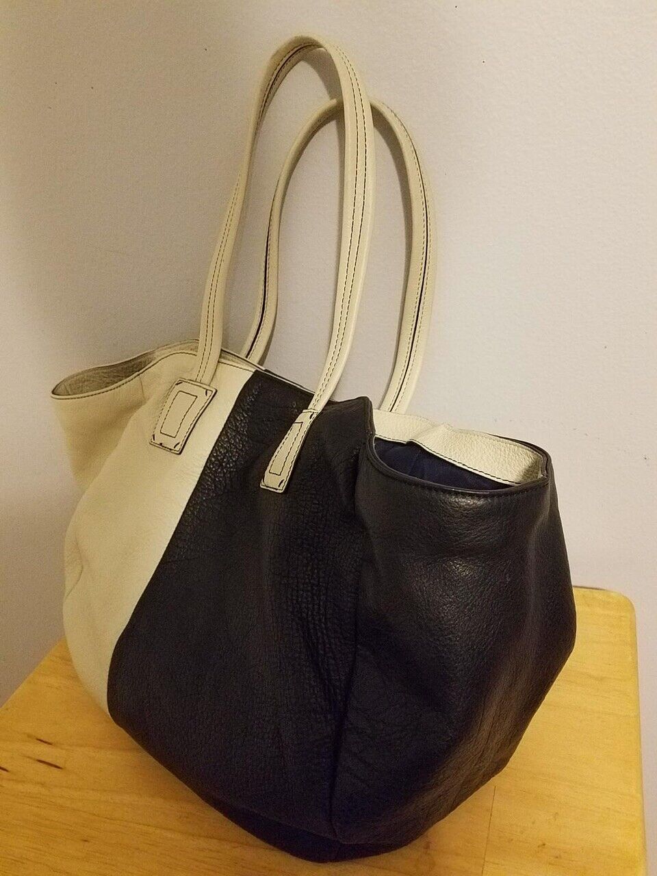 Splendid Colorblock Leather Tote Handbag Large Wh… - image 2