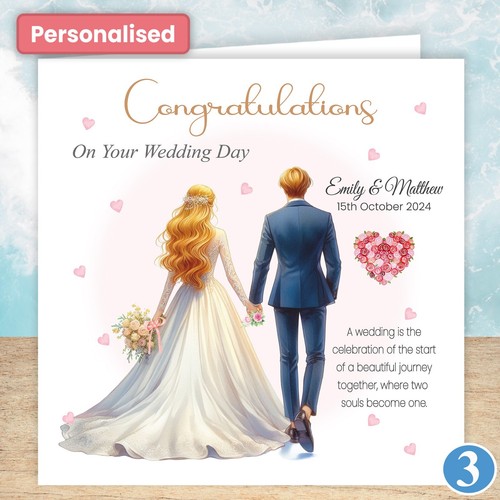 Personalisierte Hochzeitstagskarte an Ihrem Hochzeitstag spezielles Paar Braut Bräutigam - Bild 9 von 10