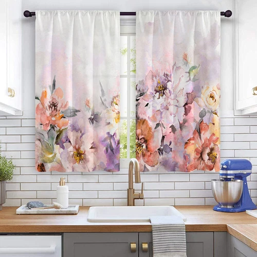 2X Rod Pocket Floral Blackout Valance Kitchen Waterproof Window Curtains Drapes - Picture 52 of 54