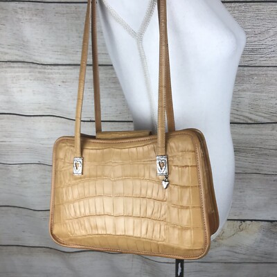 Brighton Shoulder Bag Two Tone Patterned Brown Leather With Magnetic Closure