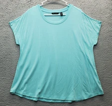 H By Halston Tee Shirt Top Women Large Green Solid Stretch Short Sleeve Pullover
