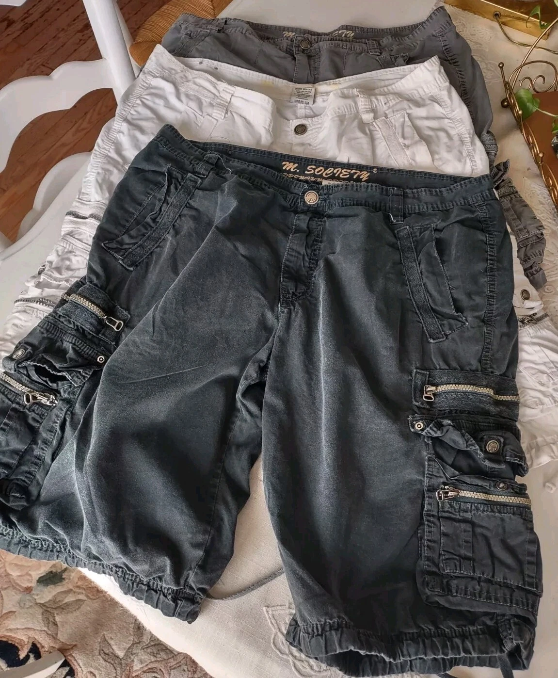 Cargo shorts 38 Mens Casual Y2K Gray Black M Society