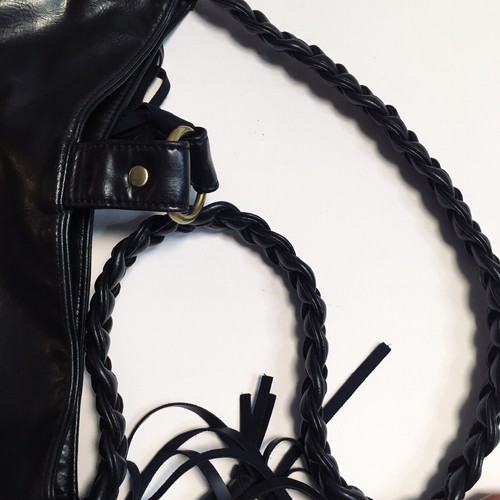 Women’s Black Large Shoulder Bag Faux Leather Tassel Boho Style - Picture 8 of 9