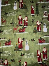 2 pieces Christmas Fabric - Santa w/ Snowman Deer on Green - 48" 12" pieces