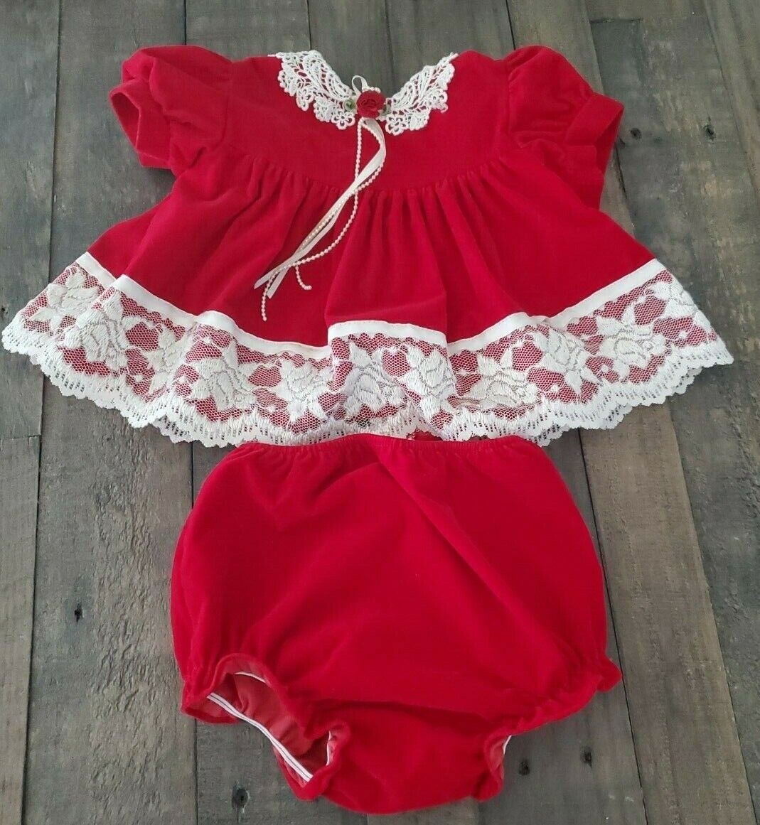 VTG Jo Lene Jolene Lace Collar Red Velvet Dress B… - image 5
