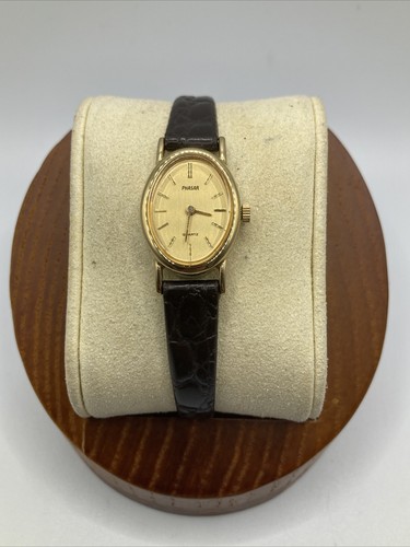 Vintage Phasar Ladies 18mm Watch Gold Tone Brown Dial Sears y482-5200 - RUNS - Picture 1 of 16