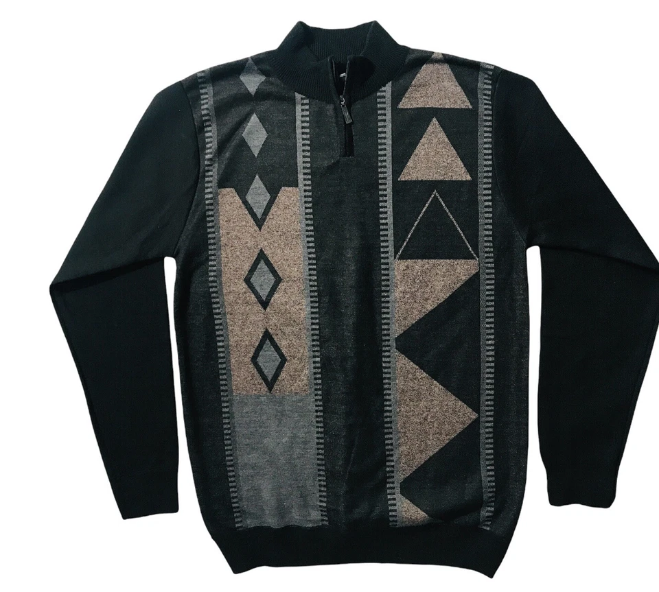 Mens's Argile Sweater SAHARA CLUB Black Brown/Large 100%Polyester Zip Pullover - Image 4 of 4