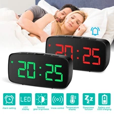 Digital LED Desk Alarm Clock USB Snooze Temperature °C/F Date Display Bedroom