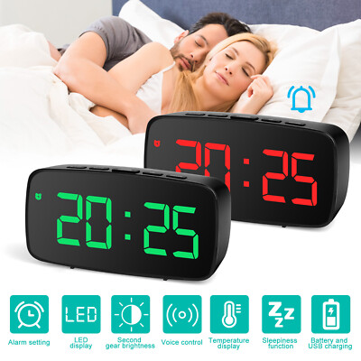 Digital LED Desk Alarm Clock USB Snooze Temperature °C/F Date Display Bedroom