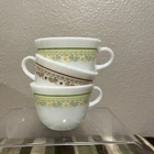 Vintage Pyrex Cups Mug Set green vine/leaves & yellow flower Summer Impressions