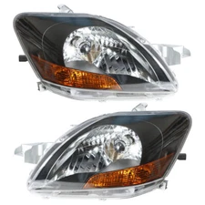 Halogen Headlights For 2007/08-2012 Toyota Yaris Black Pair Headlamps Assembly