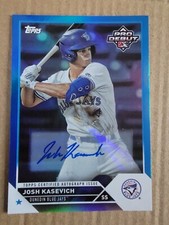 Josh Kasevich 2023 Topps Pro Debut Blue Foil Autograph Baseball Card 018/150