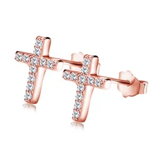 Religious Cross Stud Earrings for Women Rose Gold Plated Cz Ginger Lyne Colle...