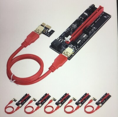 6er Pack Neueste PCIE Riser VER009S PCI-E Adapter 1x auf 16x USB 3.0 Krypto Bitcoin